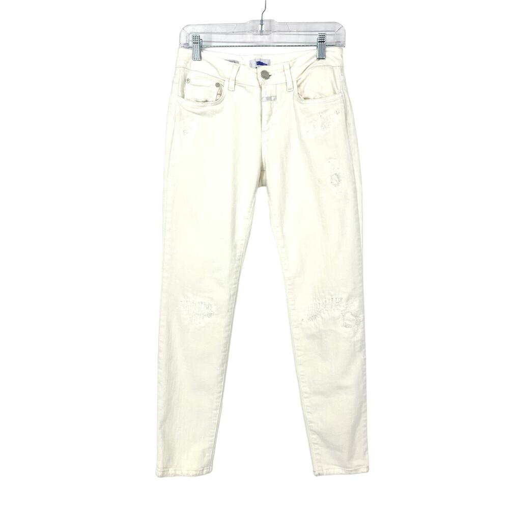Closed Women's Size 26 Tapered Slim Leg Baker Jeans Mid Rise White Distressed